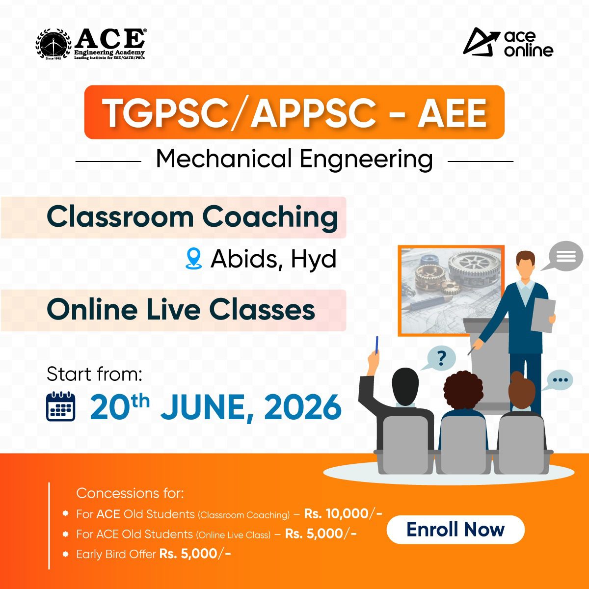 TGPSC APPSC AEE Mechanical Engineering Classroom Coaching and Online Live Classes